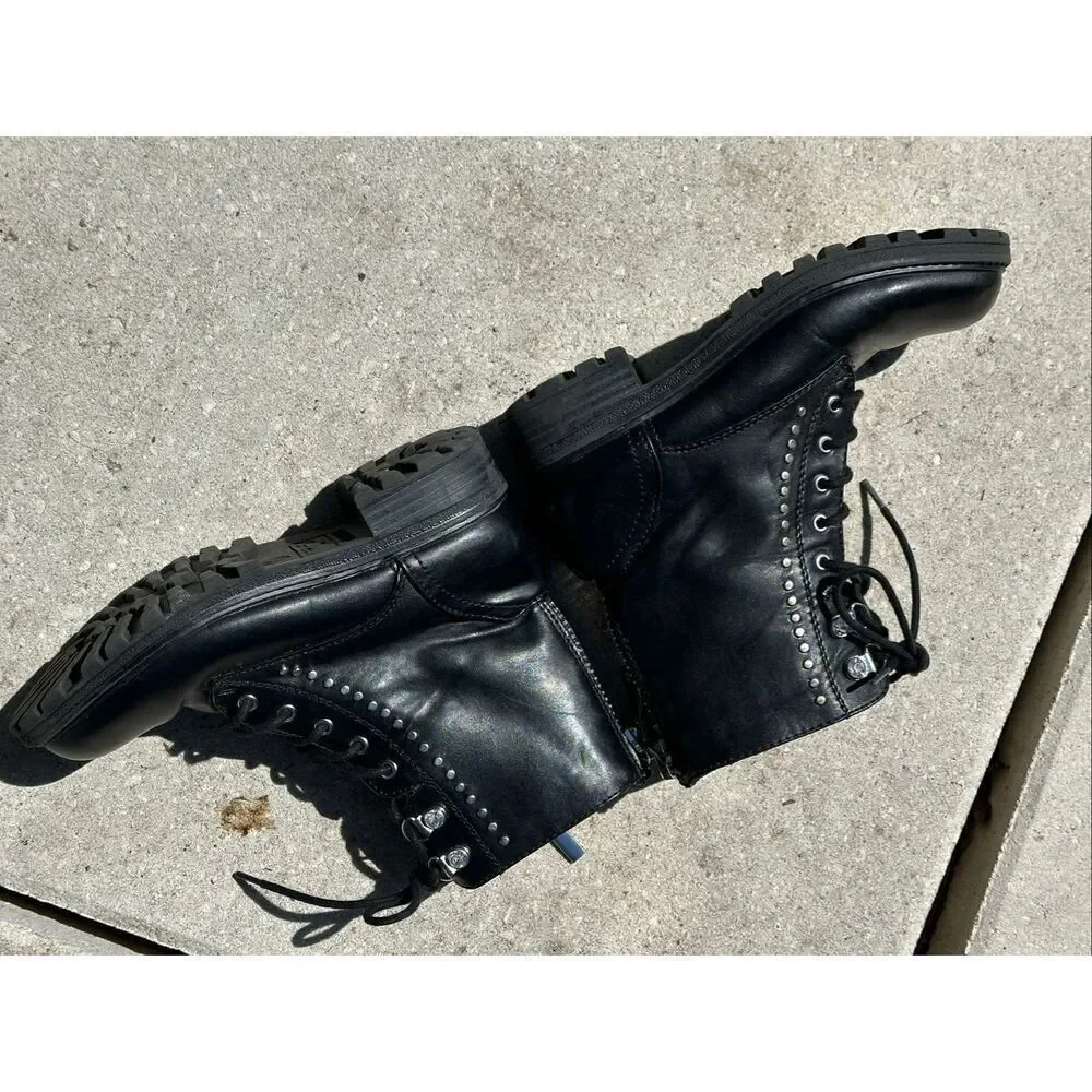 Girls Black Combat Boots Studded Goth Moto Ankle Boots Size 1 Kidpik